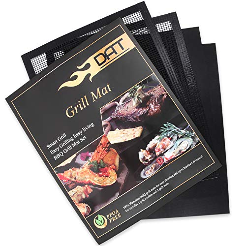 DAT Non-Stick BBQ Grill Mat Set, 2 Grill Mats 2 Grill Meshes, Reusable Easy-Clean Barbecue Grill Baking Accessories, 15.75
