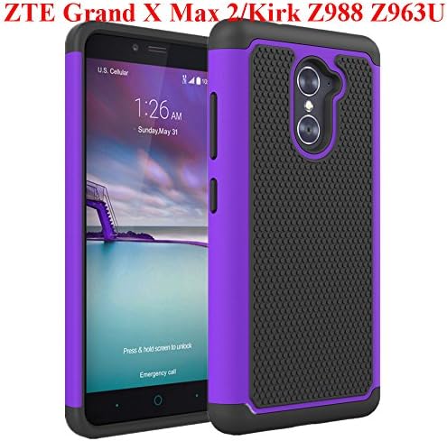 ZTE Grand X Max 2 Case, ZTE Imperial Max Case, Asstar Hybrid Dual Layer Shockproof Anti-slip Rubber Plastic Impact Defender Case Cover for ZTE Max Dual Pro / ZTE Kirk Z988 Z963U (Purple)