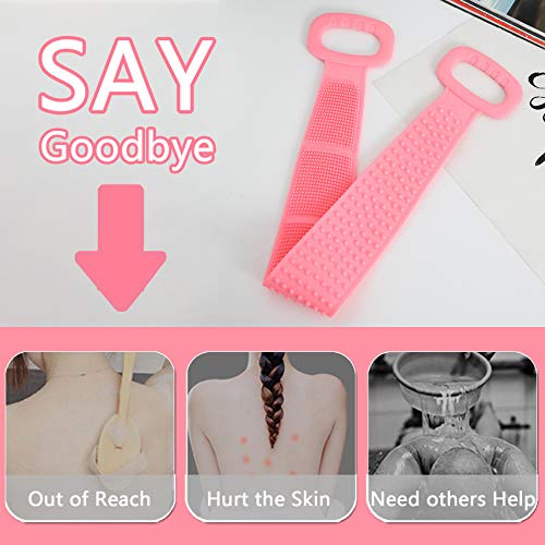Silicone Back Scrubber, cshare Back Scrubber for Men Women Exfoliating, Comfortable Massage Silicone Bath Scrubber for Shower, Eco Friendly Hygienic Skin Health Washer (Pink)