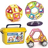A Mustard Seed Toys Magnetic Tiles - 88 Large Pieces, Full Size, Kids Learn Colors, Shapes, and Patterns, Great Starter Set, Includes Wheels for Building Cars and a Ferris Wheel With Lights and Music