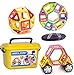 A Mustard Seed Toys Magnetic Tiles - 88 Large Pieces, Full Size, Kids Learn Colors, Shapes, and Patterns, Great Starter Set, Includes Wheels for Building Cars and a Ferris Wheel With Lights and Music