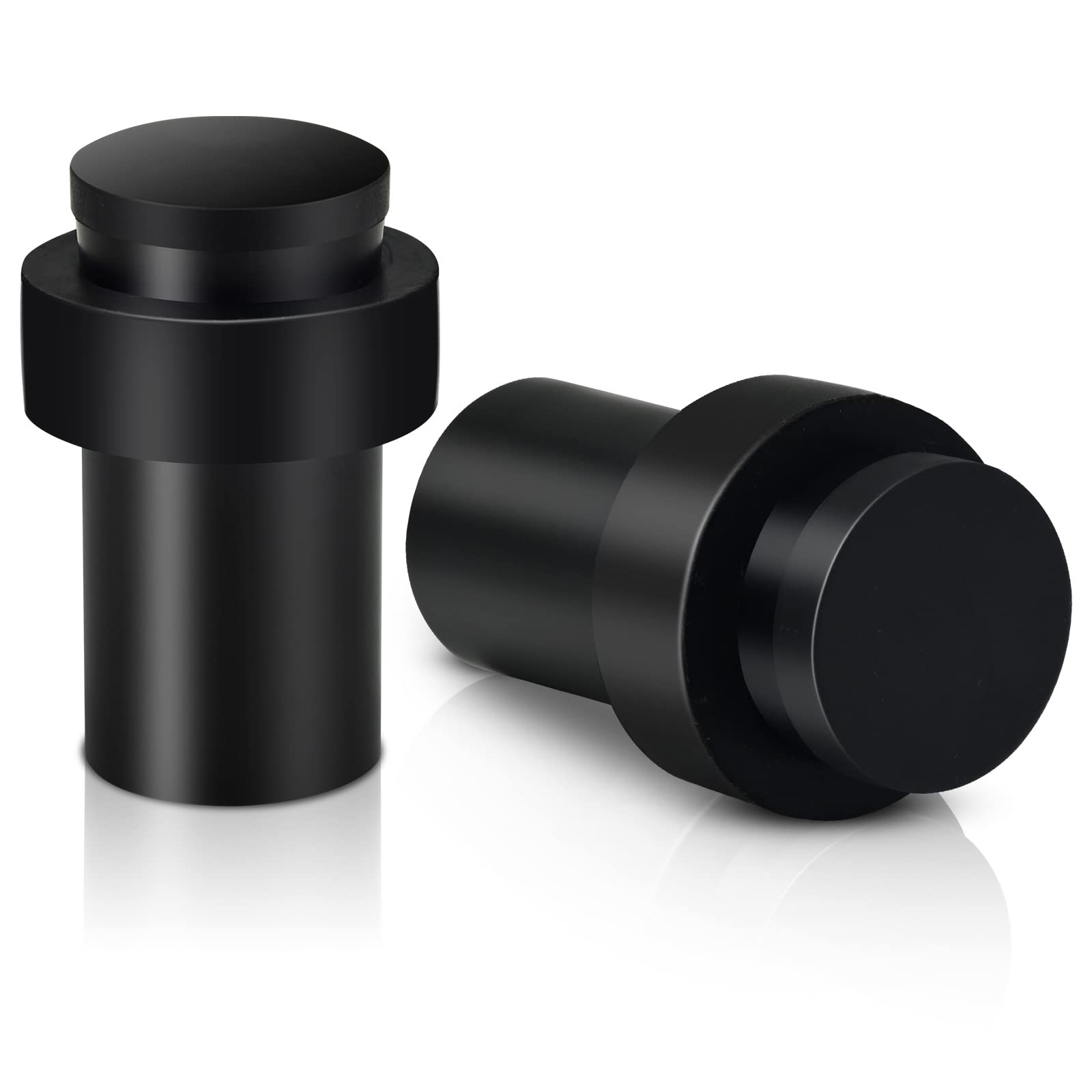 Door Stoppers, Stainless Steel Door Stop Black Floor Heavy Duty Modern Commercial Door Stops with Rubber Bumper Decorative Door Stopper Wall Protector, Cylindrical Floor Mount Doorstops 2 Pack