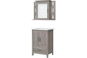 BUSH BUSINESS FURNITURE Bush Furniture Key West 24W Bathroom Vanity Sink with Mirror in Driftwood Gray