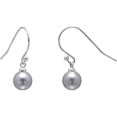 925 Sterling Silver Imitation Pearl Hook Drop Earrings, Gray / 6MM