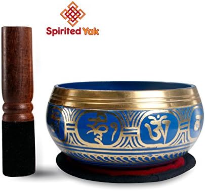 Spirited Yak Hand Painted Singing Bowl 5 inch Set Including Mallet, Cushion Pad and Gift Box