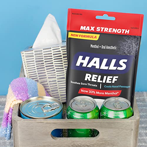 Halls Relief Max Strength Extra Strong Menthol Throat Drops, 12 Packs