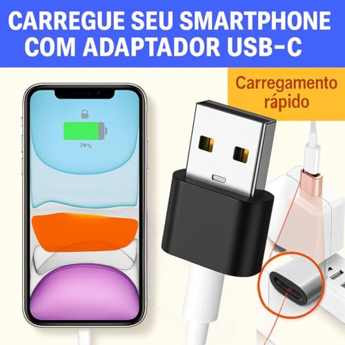 Adaptador USB Tipo C para USB Comum (Tipo A), Carregamento Rápido 30W, OTG Plug, Compatível com iPhone 11 12 13 14 15 16 17 Pro Max, Android, Carro, Power Bank, Transferência de Dados