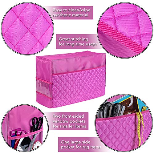Sewing Machine Cover with 3 Convenient Pockets - Protective Quilted Dust Cover Pro - Universal for Most Standard Singer & Brother Machines | Rodi's (Pink)