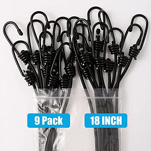 9 Pack Bungee Cords with Hooks, Heavy Duty 18 Inch Bungee Ropes Straps