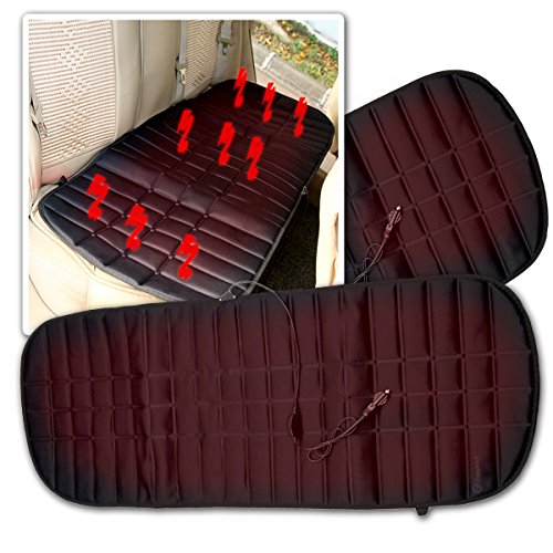 Zone Tech Heated Rear Seat Cushion - 2-Pack Black Premium Quality 12V Heating Warmer Rear Pad Hot Cover Perfect for Cold Weather and Winter Driving