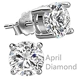 Feramox Sterling Silver Round Cubic Zirconia Studs Simulated Birthstone Stud Earrings for Women