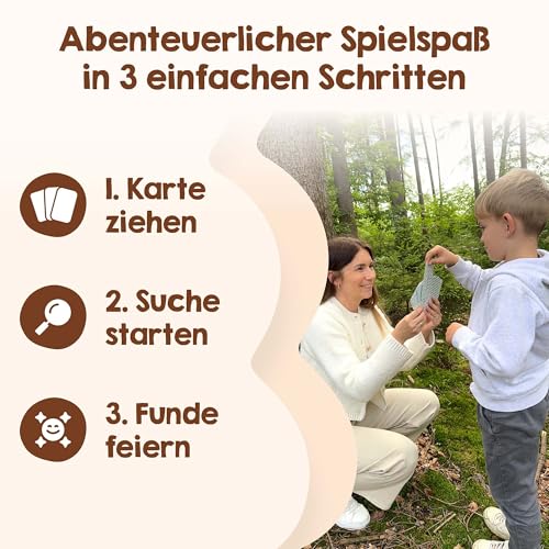 Edubini GEFODEN! Outdoor Search Game for Children from 4 Years - [50 Cards] - Outdoor Games for Outdoors, Treasure Hunt, Garden, Walks & Forest - Travel Games Gift for Boys and Girls