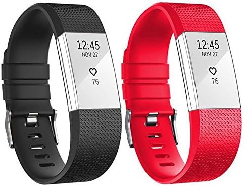 Replacement Bands for Fitbit Charge 2 HR,Silicone Charge2 Accessories Adjustable Band Strap with Classic Buckle,Pack of 2 (Black&amp;Red)