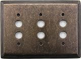 Classic Accents Deco Aged Antique Brass Three Gang Push Button Light Switch Wall Plate