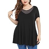 MONNURO Womens Plus Size Tops Sexy V Neck Summer Basic Casual T-Shirt Short Sleeve Tunics for Legging