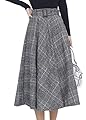 Generic Womens Vintage Swing Flared Glen Plaid Wool Blend Midi Skirts