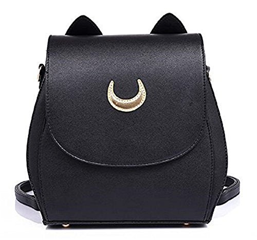 StillCool Cosplay Sailor Moon 20. Tsukino Usagi PU Leather Cat Shape Chain Backpack Women Girls Handbag Shoulder Bag Rucksack (Black Backpack)