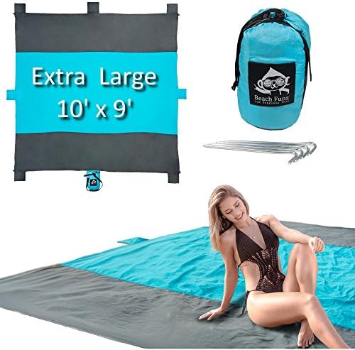 Sand Proof Beach Blanket | 10’x9’ Extra Large Sand Free Picnic Travel Mat | 210T Ripstop Nylon Outdoor Oversized Huge Ground Blanket for Camping | Quick Dry Compact Lightweight in A Portable Pouch Bag