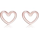 Reffeer Solid 925 Sterling Silver Open Heart Earrings Stud for Women Teen Girls Cute Heart Stud Earrings Hypoallergenic