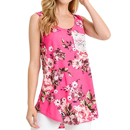 NREALY Women Summer Casual Lace Floral Printing T-Shirt Sleeveless Tops Blouse Tee