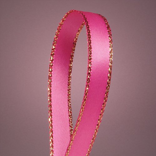 Hot Pink Satin Ribbon with Gold Edges, 3/8