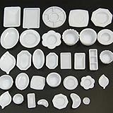Dengguoli 33 Pcs Dollhouse Miniature Tableware Plastic Plate Dishes Kitchen Set for Mini Food