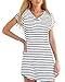 ZANZEA Women Cotton Striped Round Neck Short Sleeve Tee Shirts Mini Dress