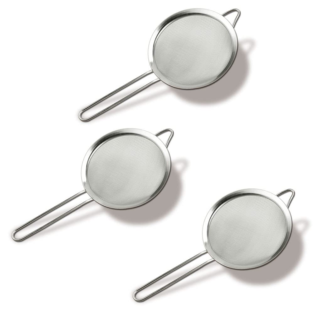 TOPDANCHUANG Fine Mesh Filter Set -3-Piece Stainless Steel Sieve with Handle for Filtering Tea, Coffee, Flour, and Juice