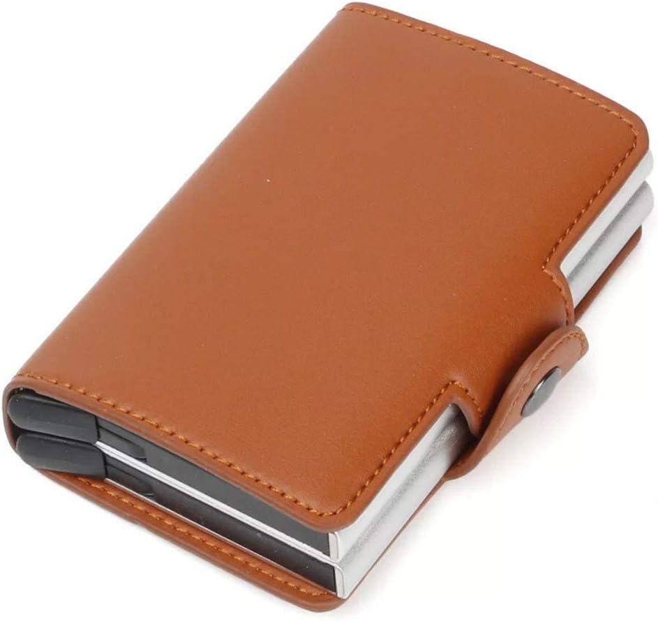 edmenou Genuine Leather Money Clip Automatic Pop-up Card Case Wallet | Slim RFID Blocking Wallet | Front Pocket Card Wallet