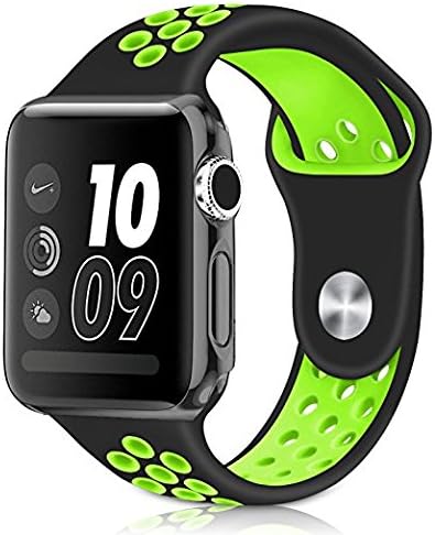 Apple iWatch Bands 42mm Sports Silicon Strap iPhone Watch Band Replacement Wristband for Apple Watch Series 3/2/1, 42mm -Black and Neon