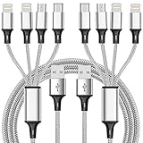CKCOCO Multi Charger Cable 2Pack 5FT Nylon Braided Universal 4 in 1 Multiple USB Charging Cord Adapter with 8Pin x2/Type-C/Micro USB Port Connectors for Cell Phones Tablets and More (Charging Only)