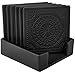 Drink Coasters, 6 Pack Pu Leather Place Mat for Beverage Drinks Black Square