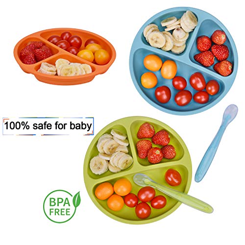 Kids Divided Plates 100 Safe BPA Free Soft Silicone Baby Toddler