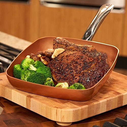 Copper Chef 9.5 Inch Square Frying Pan With Lid -Skillet with Ceramic Non Stick Coating. Perfect CookwareForSaute And Grill (Certified Refurbished)