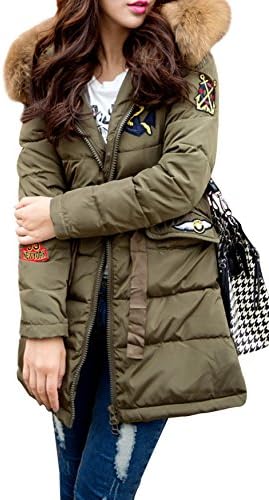 Hnda Women's Fashion Quilted Empire Line Thinken Mid Long Down Coat Parka Army Green L