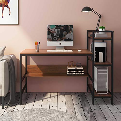 Computer Desk with 4Tier Storage Shelves, 55" Modern Steel Frame
