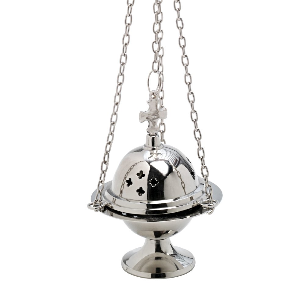 NKlaus Incense burner cross chain 37cm incense burner deco brass nickel plated 7
