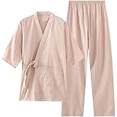 Fendawn Strive Classical Japanese Style Women Cotton Bathrobe Pajamas Kimono Casual Clothes, Light Pink