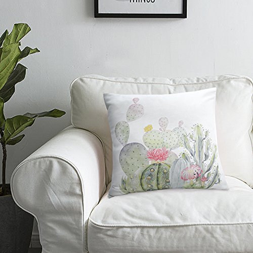 YINFUNG Decorative Throw Pillows Cases for Couch, Modern Style Cotton Square Cushion Cover 18" x 18" 45cm x 45cm, Shape- Cactus