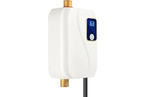 QWNBG Tankless Electric Water Heater 110V 3000W Under Sink On Demand Instant Hot Water Heater with LED Display for Bathroom Kitchen Washing, Bars, Schools, Hospitals, Hair Salons (White)