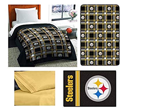 Northwest NFL Pittsburgh Steelers 6pc Twin Bedding Set - Includes Comforter, Flat Sheet, Fitted Sheet, Pillowcase, Blanket and Rug