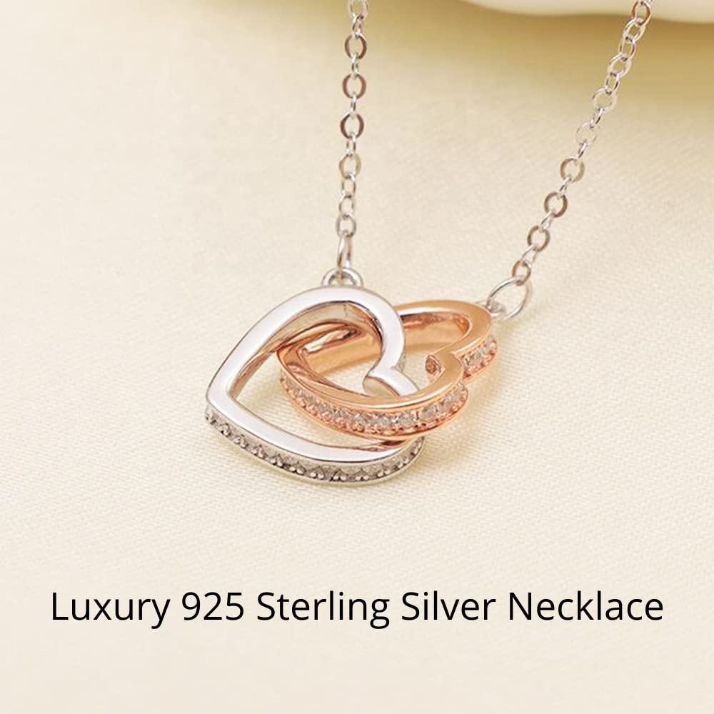 LOTUS-A Silver Necklace Daughter Gifts from Dad - S925 Interlock Heart Necklace with a Message Card Present to My Grown Teen Girls from Father on Daughter's Mother's Day Christmas Birthday Graduation