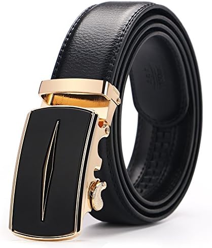 Mens Belts Genuine Leather Ratchet Dress Belt Adjustable with Automatic Buckle (Sliding Buckle) Glod1#