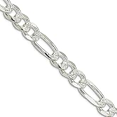 JewelryWeb 925 Sterling Silver Pave Flat Figaro Chain Necklace Chain-Necklace for Women and Men in Choice of Lengths