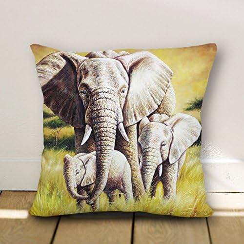 Lovely Elepahant Family 3 Elephant Prairie Pillow Covers Decorative 18 x 18 Canvas Throw Pillow Covers