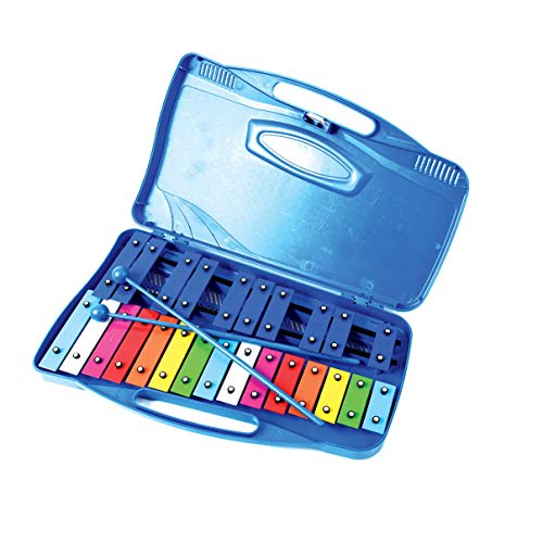 Professional Blue Plastic Soprano Glockenspiel Xylophone with 25 Metal Keys in Plastic Case - Includes 2 Plastic Beaters