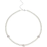 Haelira Pearl Necklace for Women, 18.11 Inch Freshwater Pearls Necklace, Sterling Silver Rose Pearl Button, Dainty Minimalist Perfect Jewelry Gift