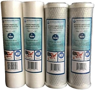 WFD, WF-SPCB105 Spun Polypropylene Sediment & Carbon Block Water Filter Cartridge fits in 10-inch standard size housings of undersink RO or Filtration Systems (Set of 4)