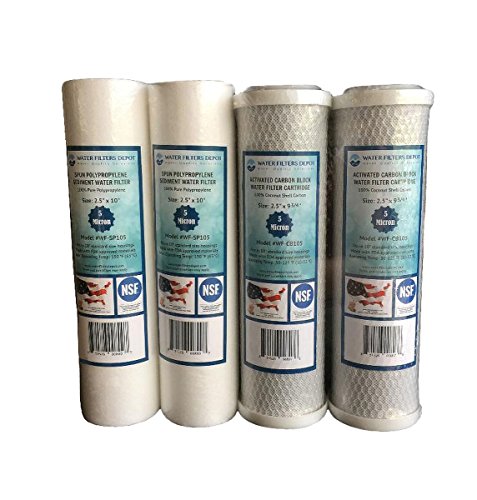 WFD, WF-SPCB105 Spun Polypropylene Sediment & Carbon Block Water Filter Cartridge fits in 10-inch standard size housings of undersink RO or Filtration Systems (Set of 4)