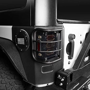 Hooke Road Jeep JK Light Guards Rear Tail Light (Taillight) Cover Cage for 2007-2017 Jeep Wrangler JK & Unlimited - Pair (Rugged Off Road)
